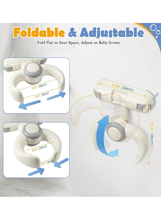 بيوينتي حامل حفلات مولودية قابل للطي عالي الجودة، [بدون حفر] مقعد دعم حمامات الرضع قابل للتعديل في الارتفاع لطفل، حاضنة حوض واقف آمنة واقتصادية في المساحة (رمادي) - Image 3